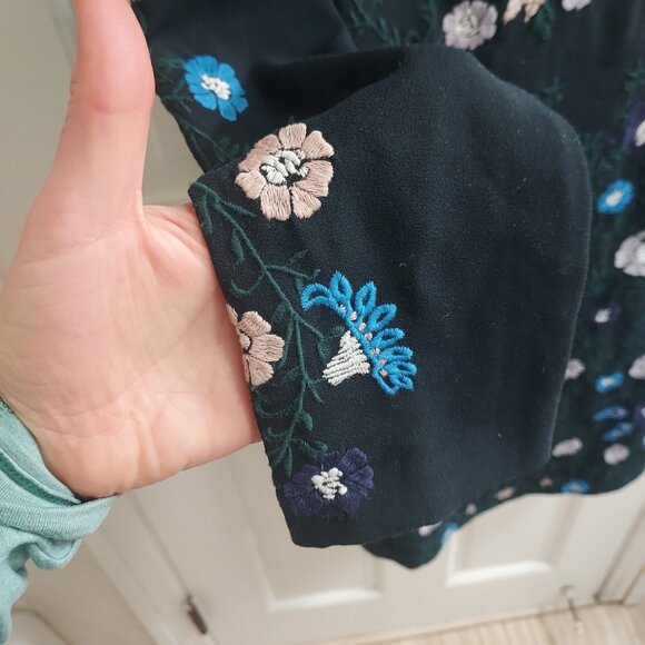 Club Monaco Kasienna Navy Blue Floral Embroidered Long Sleeve Dress - Picture 5 of 9